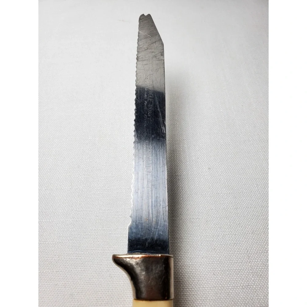 Vintage 1960s Miracle Worker Frozen Food Knife Carved Ivory Floral Handle MCM‎